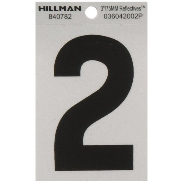 Hillman 3 in. Reflective Black Vinyl Self-Adhesive Number 2 1 pc, 6PK 840782